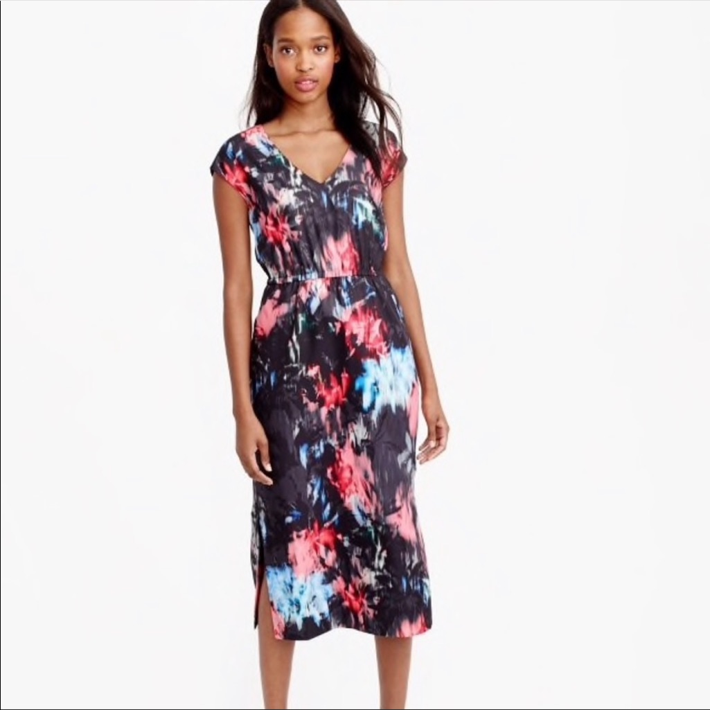 Nwt J.Crew Drapey Side Slit Dress In Floral Splash